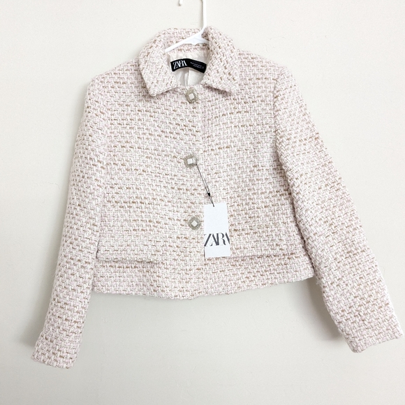 ZARA STRUCTURED TEXTURED TWEED SHORT JACKET LIMITED EDITION S,M PINK WHITE - Picture 5 of 14